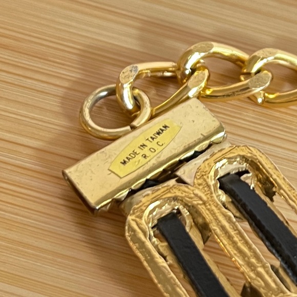 Vintage NWT glass ,gold bead links with leather belt made in Taiwan - Picture 4 of 6